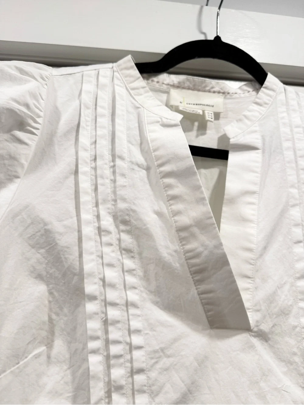 Anthropologie Maeve Poplin Pintuck White Blouse Plus Size 14 Fall Crisp Office